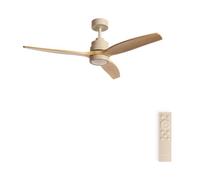 CREATE / WINDSTYLANCE M/Ventilateur plafond ABS sable lumière pales bois naturel avec télécommande/Silencieux, Ø132 cm, 6 vitesses, minuterie, été-hiver, double hauteur, moteur DC
