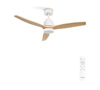 CREATE / WINDSTYLANCE NATURAL WOOD/Ventilateur de plafond avec lumière et télécommande, blanc pales en bois naturel / 40W, Silencieux, Ø132 cm, 6 vitesses, minuterie, été-hiver, double hauteur