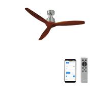 CREATE / WINDSTYLANCE NATURAL WOOD/Ventilateur de plafond avec Wifi et télécommande, niquel pales bois foncé / 40W, silencieux, Ø132 cm, 6 vitesses, programmable moteur, fonction été-hiver
