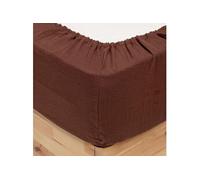 Atmosphera - Drap Housse Flora Gaze de Coton Marron 140x190cm