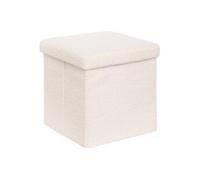 Pouf Pliable Coffre Jaiko en Bouclette Blanc 38x38cm - Atmosphera Créateur d'intérieur