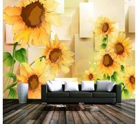 Créatif En Trois Dimensions Géométrique Aquarelle Tournesol Papier Peint 3D Installation Facile Intissé Tapisserie Bureau Salon Canapé Chambre Décoration Murale-400cm×280cm