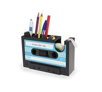 Créatif Pot à Crayons Forme Cassette Rétro Dérouleur Dévidoir de Scotch Organiseur Bureau Mulit-Fonctionnel Boîte de Stylos Pot à Pinceaux de Maquillage, offrir 1 Rouleau pour Scotch