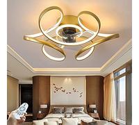 Créatif Ventilateurs De Plafond Lustre Dimmable Ventilateur Invisible Plafonnier LED Avec éclairage Salon Moderne Télécommande Ultra-Silencieux Timing Chambre Bar Lampe De Ventilateur (Gold,ø55CM)