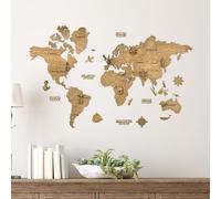 Creatifwood Carte du Monde en Bois 2D avec Punaises Drapeaux Nationaux - Décoration Murale, Art Mural Voyage, Suivi de Voyages - Pour Salon, Bureau ou Chambre (Dark, 60L x 40l cm)