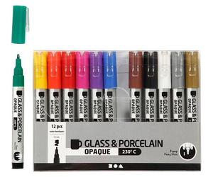 Creativ Company - Marqueurs pour verre et porcelaine 1-2 mm, lot de 12 couleurs | 6 pièces
