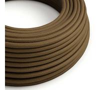 creative cables Fil Électrique Rond Gaine De Tissu De Couleur Coton Tissu Uni Marron RC13-5 Mètres, 2x0.75