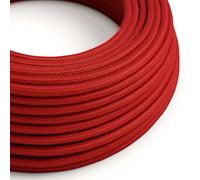 creative cables Fil Électrique Rond Gaine De Tissu De Couleur Coton Tissu Uni Rouge Feu RC35-10 Mètres, 2x0.75