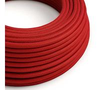 creative cables Fil Électrique Rond Gaine De Tissu De Couleur Coton Tissu Uni Rouge Feu RC35-20 Mètres, 2x0.75