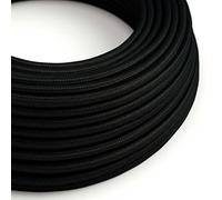 creative cables Fil Électrique Rond Gaine De Tissu De Couleur Effet Soie Tissu Uni Noir RM04-10 Mètres, 2x0.75