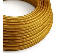 creative cables Fil Électrique Rond Gaine De Tissu De Couleur Effet Soie Tissu Uni Or RM05-10 Mètres, 2x0.75