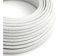 creative cables Fil Électrique Rond Gaine De Tissu De Couleur Effet Soie Tissu Uni Paillettes Blanc RL01-1 Mètre, 2x0.75