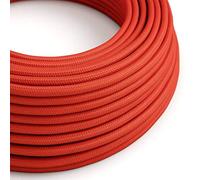 creative cables Fil Électrique Rond Gaine De Tissu De Couleur Effet Soie Tissu Uni Rouge RM09-5 Mètres, 2x0.75