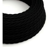 creative cables Fil Électrique Torsadé Gaine De Coton De Couleur Tissu Uni Noir TC04-50 Mètres, 2x0.75