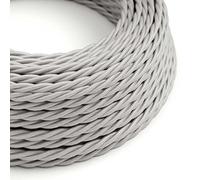 creative cables Fil Électrique Torsadé Gaine De Tissu De Couleur Effet Soie Tissu Uni Argent TM02-1 Mètre, 2x0.75