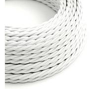 creative cables Fil Électrique Torsadé Gaine De Tissu De Couleur Effet Soie Tissu Uni Blanc TM01-5 Mètres, 2x0.75