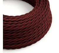 creative cables Fil Électrique Torsadé Gaine De Tissu De Couleur Effet Soie Tissu Uni Bordeaux TM19-1 Mètre, 2x0.75