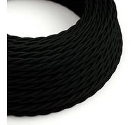 creative cables Fil Électrique Torsadé Gaine De Tissu De Couleur Effet Soie Tissu Uni Noir TM04-10 Mètres, 2x0.75