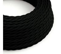 creative cables Fil Électrique Torsadé Gaine De Tissu De Couleur Effet Soie Tissu Uni Noir TM04-5 Mètres, 3x0.75