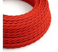 creative cables Fil Électrique Torsadé Gaine De Tissu De Couleur Effet Soie Tissu Uni Rouge TM09-1 Mètre, 2x0.75