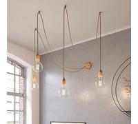 creative cables - Spider Mural - Lampe à Suspension Multiple à 4 Bras Made in Italy avec câble Textile et Finitions en Bois - avec Ampoule, Neutre