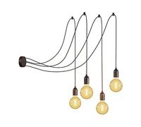 creative cables - Spider Mural - Lampe à Suspension Multiple à 4 Bras Made in Italy avec câble Textile et Finitions en Bois - avec Ampoule, Effet Wengé