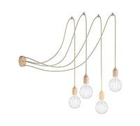 creative cables - Spider Mural - Lampe à Suspension Multiple à 4 Bras Made in Italy avec câble Textile et Finitions en Bois - sans Ampoule, Neutre