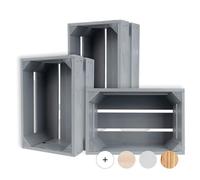 Caisse en Bois - Creative Deco - Lot de 3 - Gris - 30 x 20 x 15 cm - Vintage