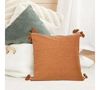 Creative Co-op Housse de Coussin carrée en Toile avec Pompons - Rouille - 50,8 cm