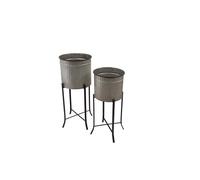 Creative Co-op Lot de 2 Pots de Fleurs en métal ondulé avec Support Argenté