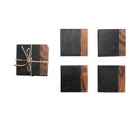 Creative Co-Op Lot de 4 Dessous-de-Verre en marbre et Bois d'acacia Bicolore Noir et Naturel