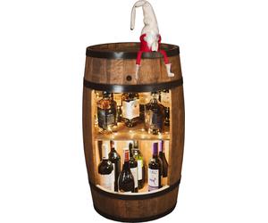 CREATIVE COOPER Bar à tonneaux en bois avec nain de Noël - étagère rustique pour tonneaux à vin avec LED, armoire de bar en bois massif, décoration de tonneaux pour le salon & décoration de Noël, haut