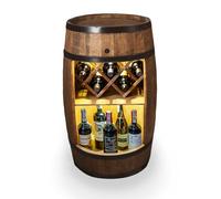 CREATIVE COOPER Baril avec Support à Vin - Casier LED - Tonneau en Bois - Bar de Maison - 80 x 50 cm - Décoration Rustique - Armoire (Marron Foncé)