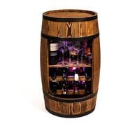 CREATIVE COOPER Casier à vin - Mini bar - Armoire à alcool avec LED - Tonneau à vin - Bar à vin - Armoire de bar - 80 cm de haut - Étagère rétro - Bar à whisky - Meuble en fût (wengé brûlé au soleil)