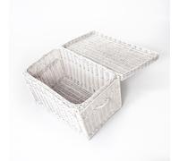 Creative Cooper : panier à linge et de rangement en osier fait main – Grand panier en osier tressé 140 L – Avec couvercle, style rustique, bois naturel, blanc