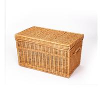 Creative Cooper : panier à linge et de rangement en osier tressé à la main – Grand panier en osier tressé 180 L – Avec couvercle, style rustique, bois naturel, marron