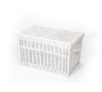 Creative Cooper Panier à linge et rangement fait main en osier - Grand panier en osier tressé - 180 l - Couvercle - Bois naturel rustique - Blanc