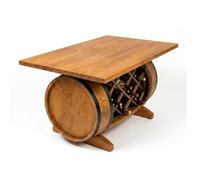 CREATIVE COOPER Table basse en bois massif en forme de tonneau avec étagère à vin - 100 x 65 x 57 cm - Table d'appoint avec compartiment de rangement - Meuble de salon en bois de hêtre huilé wengé