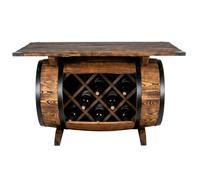 CREATIVE COOPER Table Basse en Forme de tonneau, Bois Massif flammé, avec casier à vin, Porte-Bouteilles et Rangement, 100 × 60 cm, wengé