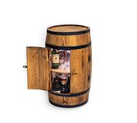 CREATIVE COOPER Table debout avec porte et LED - Armoire à alcool - Étagère en bois - Tonneau en bois - Meuble à fût - Étagère à vin - Bar à whisky - Tonneau à vin avec porte - 80 cm (chêne brûlé au