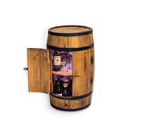 CREATIVE COOPER Table debout avec porte et LED RVB - Armoire à alcool - Étagère en bois - Tonneau en bois - Meuble à fût - Étagère à vin - Bar à whisky - Tonneau à vin avec porte - 80 cm (chêne brûlé