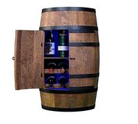 CREATIVE COOPER Tonneau à vin avec LED RGB - Table Haute avec Porte, Chaise Longue et étagère - Armoire à Alcool - Étagère à Bouteilles - Tonneau en Bois - Casier à vin en Bois - 80 cm - Wenge