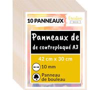Creative Deco 10 x A3 Contreplaqué 420 x 300 x 10mm (+/-0,5mm Bois Brut Bouleau