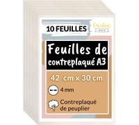 Creative Deco 10 x A3 Contreplaqué 420 x 300 x 4mm (+/-0,5mm) Bois Brut Peuplier