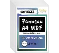 Creative Deco 10 x A4 Panneau MDF Blanc Double Face 300 x 210 x 3 mm Découpe Laser Blanc