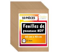 Creative Deco 10 x Panneau MDF | 600 x 400 x 3 mm | Feuille Planche Bois Brut | Plaque Bois Idéal Bricolage, Découpe Laser, Gravure | Panneaux Bois pour Pyrogravure, Linogravure