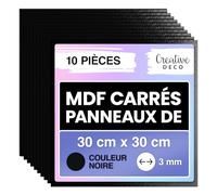 Creative Deco 10 x Panneau MDF Carré Noir | 300 x 300 mm | Feuille Planche Bois Brut | Plaque Bois Idéal Bricolage, Découpe Laser, Gravure | Panneaux pour Pyrogravure, Linogravure