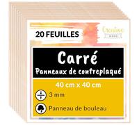 Creative Deco 20 x Contreplaqué 3mm Carré | 400 x 400 x 3mm (+/- 2mm) | Planche Bois Brut Bouleau | Panneau Feuille Découpe Laser | Bois pour Pyrogravure, Gravure, Cricut, Maquette