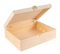 Creative Deco A4 Boite de Rangement en Bois Non Peint | 33,8 x 24,8 x 10 (+/- 1) cm | avec Couvercle et Serrure | Boite a Bijoux pour Souvenirs, Papier, Cartes, Documents