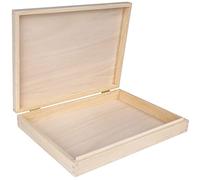 Creative Deco A4 Boite de Rangement en Bois Plate Non Peint | 34 x 25,3 x 5,3 cm | avec Couvercle et Serrure | Boite a Bijoux pour Souvenirs, Papier, Cartes, Documents